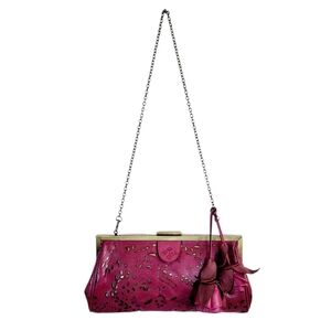 PATRICIA NASH Athena Laser Cut Leather Vintage Collection Frame Chain Handbag